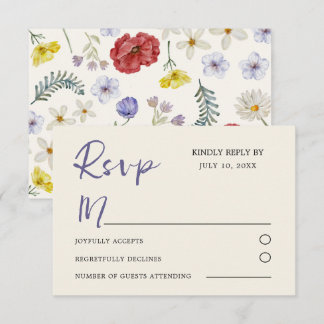 Tarjeta De Confirmación De Asistencia Boda de flores silvestres en acuarela colorida