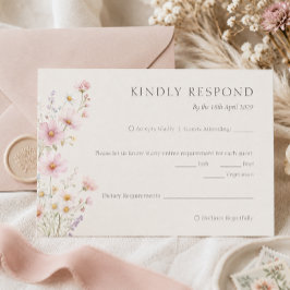 Tarjeta De Confirmación De Asistencia Boda de flores silvestres pastel rosa bohemio