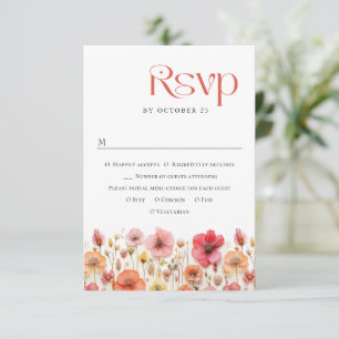 Tarjeta De Confirmación De Asistencia Boda de Flores Silvestres Retro Pastel Pink Boho