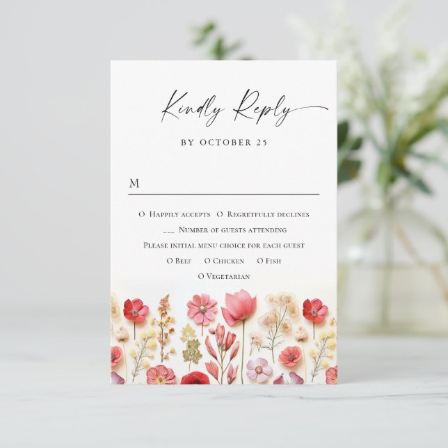 Tarjeta De Confirmación De Asistencia Boda de Flores Silvestres Retro Pastel Pink Boho (Anverso de pie)