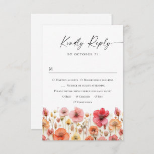 Tarjeta De Confirmación De Asistencia Boda de Flores Silvestres Retro Pastel Pink Boho