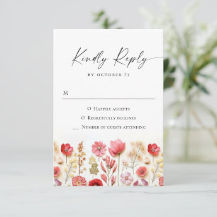Tarjeta De Confirmación De Asistencia Boda de Flores Silvestres Retro Pastel Pink Boho