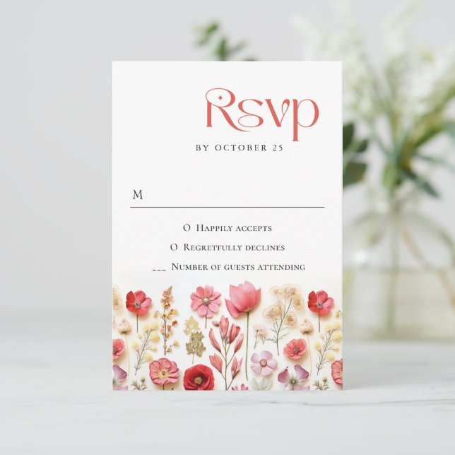 Tarjeta De Confirmación De Asistencia Boda de Flores Silvestres Retro Pastel Pink Boho (Anverso de pie)