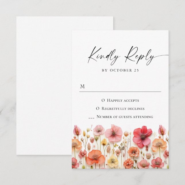 Tarjeta De Confirmación De Asistencia Boda de Flores Silvestres Retro Pastel Pink Boho (Anverso / Reverso)