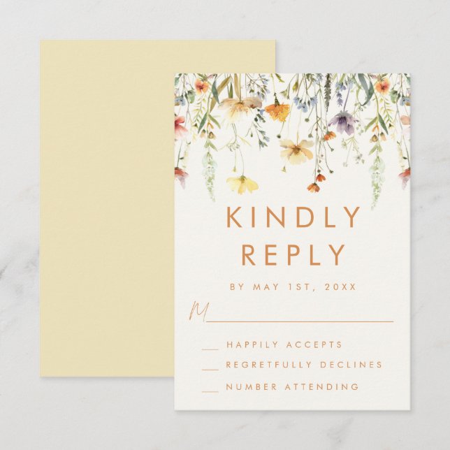 Tarjeta De Confirmación De Asistencia Boda de flores silvestres rusas (Anverso / Reverso)