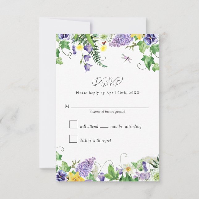 Tarjeta De Confirmación De Asistencia Boda de flores silvestres rusas (Anverso)