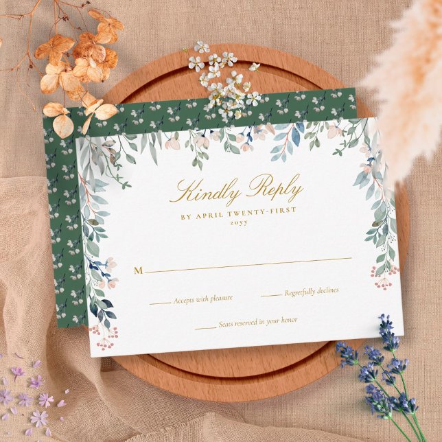 Tarjeta De Confirmación De Asistencia Boda de flores silvestres verdes (Greenery Floral Wildflowers Wedding RSVP Card)