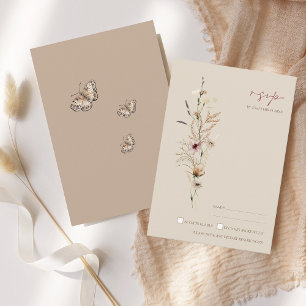 Tarjeta De Confirmación De Asistencia Boda de flores silvestres y mariposas Boho Brown