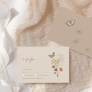 Tarjeta De Confirmación De Asistencia Boda de flores silvestres y mariposas Boho Brown