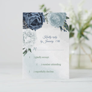 Tarjeta De Confirmación De Asistencia boda de flores verdes blancas y azules 