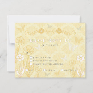 Tarjeta De Confirmación De Asistencia Boda de flores y mariposas blancas y amarillas