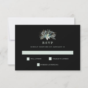 Tarjeta De Confirmación De Asistencia Boda de Foliage de Woodland   Negra