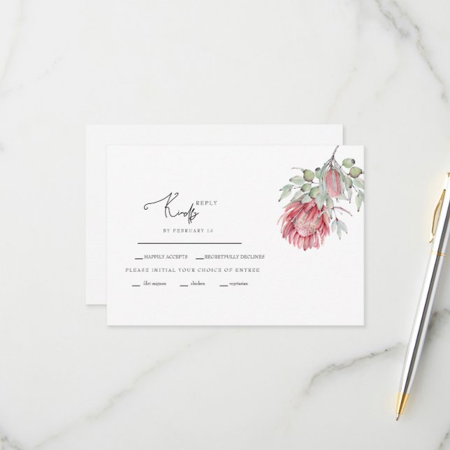 Tarjeta De Confirmación De Asistencia Boda de follaje floral australiano (Anverso/Reverso In Situ)