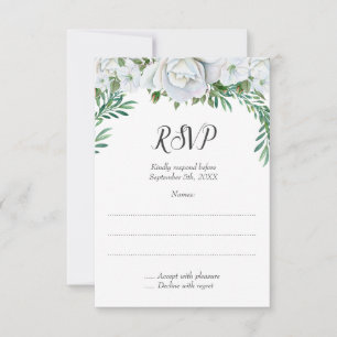 Tarjeta De Confirmación De Asistencia Boda de follaje verde de rosas blancas