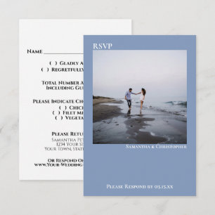 Tarjeta De Confirmación De Asistencia Boda de Foto Minimalista Simple Moderno Azul Claro