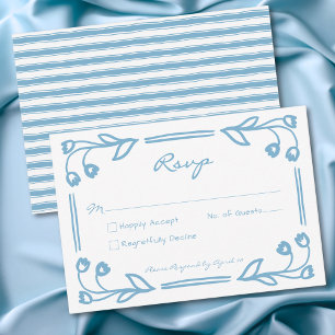 Tarjeta De Confirmación De Asistencia Boda de franja floral dibujada a mano azul caprich