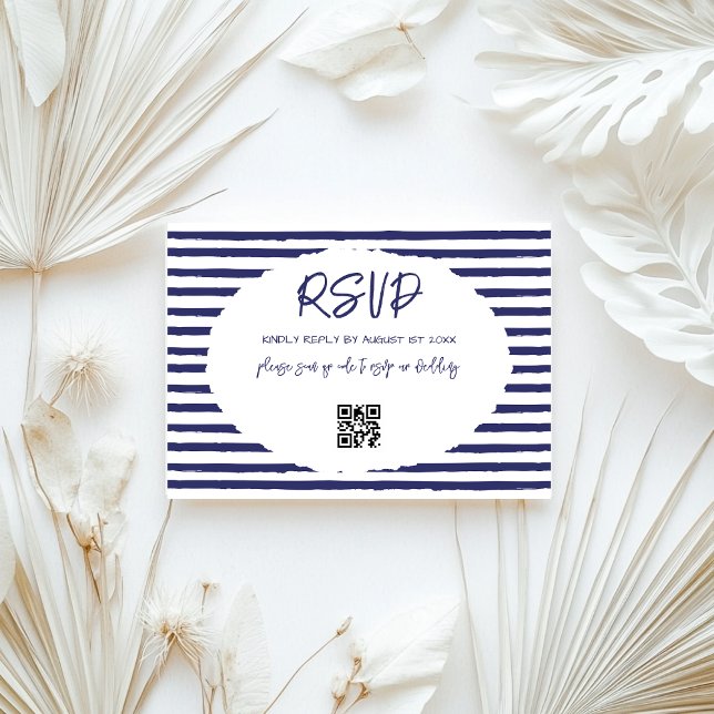 Tarjeta De Confirmación De Asistencia Boda de franjas blancas azules modernas (Subido por el creador)