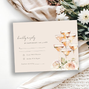 Tarjeta De Confirmación De Asistencia Boda de gafas de vino de Rubor floral suave