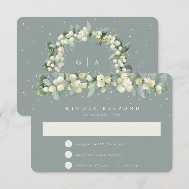 Tarjeta De Confirmación De Asistencia Boda de Garland Seafoam Green Snowberry+Eucalyptus (Anverso / Reverso)