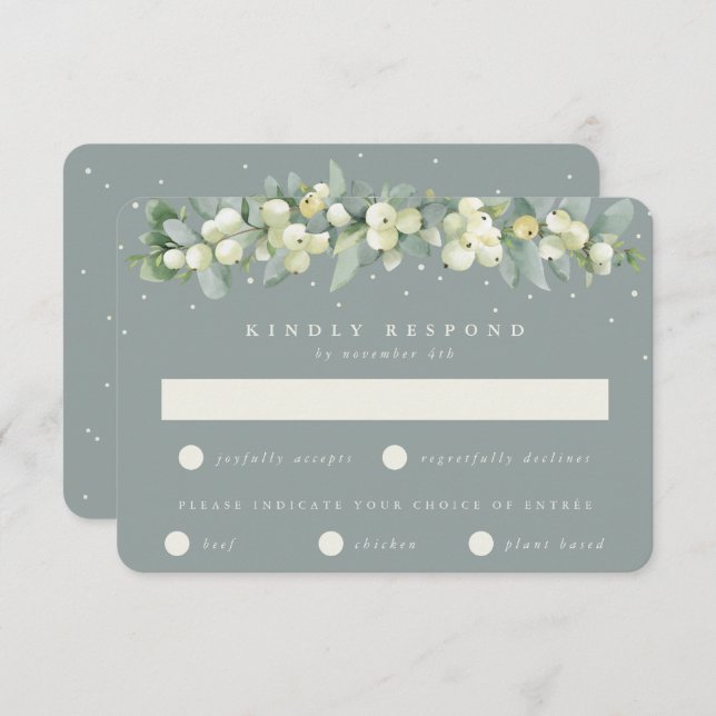 Tarjeta De Confirmación De Asistencia Boda de Garland Seafoam Green Snowberry+Eucalyptus (Anverso / Reverso)