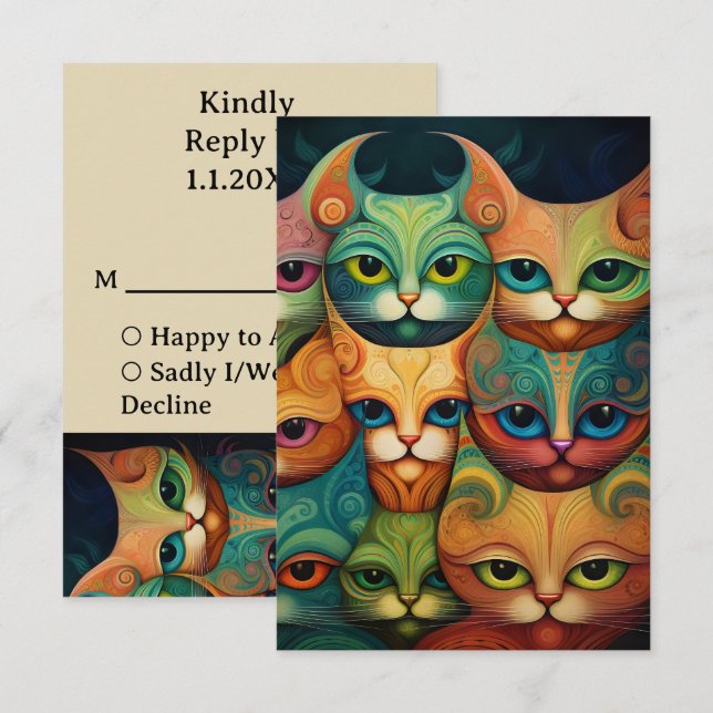 Tarjeta De Confirmación De Asistencia Boda de gatos (Anverso / Reverso)
