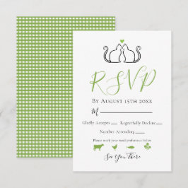Tarjeta De Confirmación De Asistencia Boda de gatos modernos enamorados con gingham verd