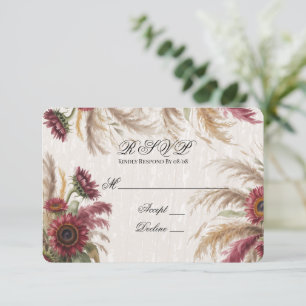 Tarjeta De Confirmación De Asistencia Boda de Girasol de Borgoña y Hierba de Pampas