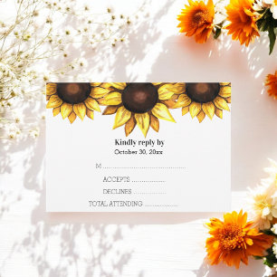 Tarjeta De Confirmación De Asistencia Boda de girasol Flor blanca amarilla