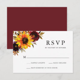 Tarjeta De Confirmación De Asistencia Boda de girasol floral de otoño rústico