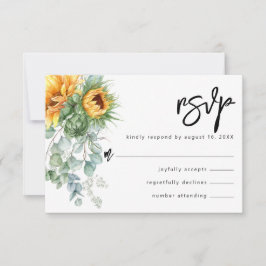 Tarjeta De Confirmación De Asistencia Boda de girasol rústico con eucalipto y vegetación