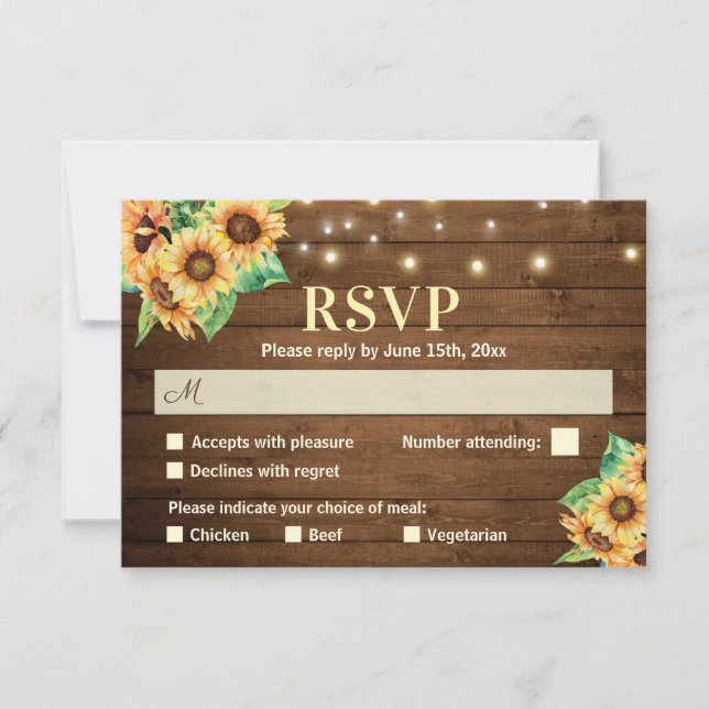 Tarjeta De Confirmación De Asistencia Boda de girasol rústico otoño ducha de novia (Anverso)