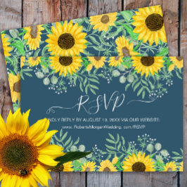 Tarjeta De Confirmación De Asistencia Boda de girasoles acuarela Navy azul