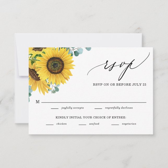 Tarjeta De Confirmación De Asistencia Boda de girasoles acuarelas y eucalipto (Anverso)