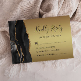 Tarjeta De Confirmación De Asistencia Boda de Glam Gold del Black Agate