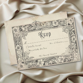 Tarjeta De Confirmación De Asistencia Boda de grabado negro vintage fantasía medieval