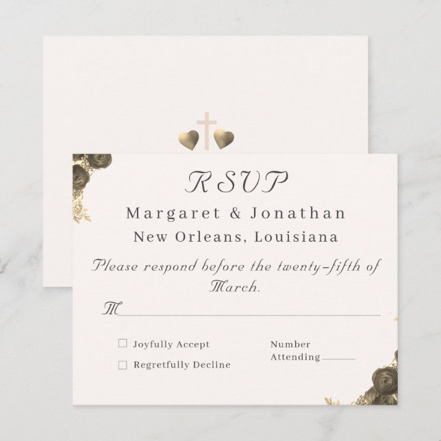 Tarjeta De Confirmación De Asistencia Boda de Gracia Católica (Anverso / Reverso)