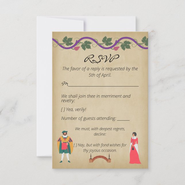Tarjeta De Confirmación De Asistencia Boda de Grapevine Medieval Faux Parchment (Anverso)
