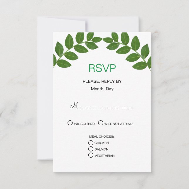 Tarjeta De Confirmación De Asistencia Boda de Green Laurel (Anverso)