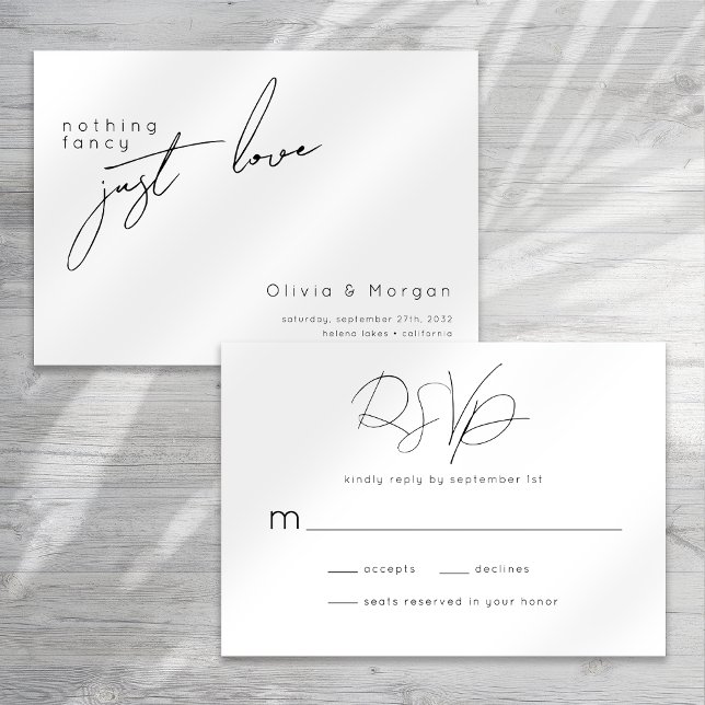 Tarjeta De Confirmación De Asistencia Boda De Guión Blanco Y Negro Moderno (Subido por el creador)