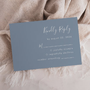Tarjeta De Confirmación De Asistencia Boda de guión moderno azul polvoriento