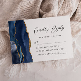 Tarjeta De Confirmación De Asistencia Boda de guión moderno de oro azul marino Ágata