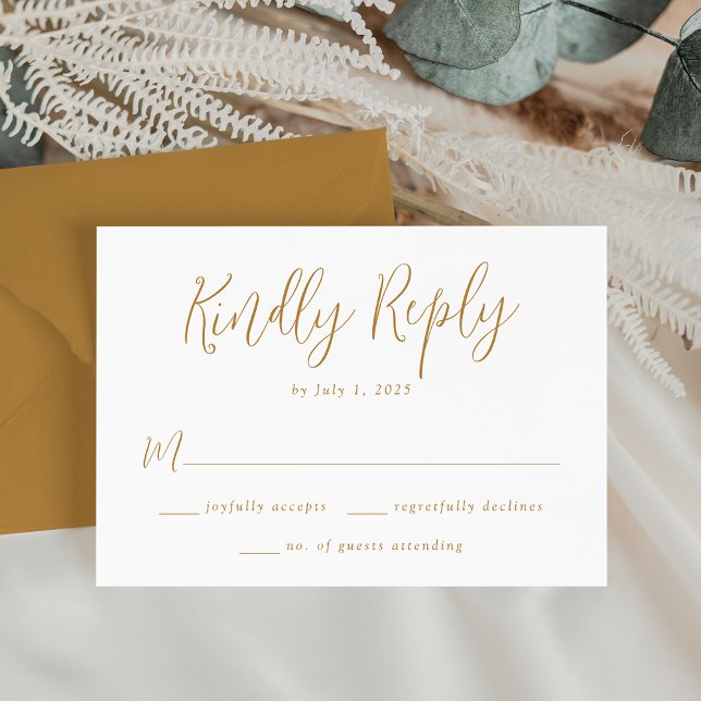 Tarjeta De Confirmación De Asistencia Boda de guiones ocre simple (Subido por el creador)