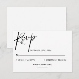 Tarjeta De Confirmación De Asistencia Boda de guiones simple y Minimalista en blanco y n