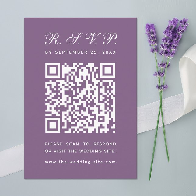 Tarjeta De Confirmación De Asistencia Boda de guiones simples de código QR púrpura (Subido por el creador)