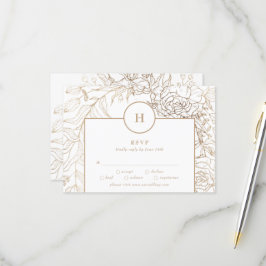 Tarjeta De Confirmación De Asistencia Boda de guirnaldas de monograma dorado blanco eleg