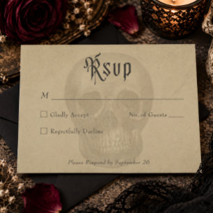 Tarjeta De Confirmación De Asistencia Boda de Halloween Esqueleto Gótico Vintage
