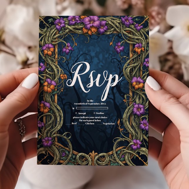 Tarjeta De Confirmación De Asistencia Boda de Halloween gótico de Art Nouveau (Subido por el creador)