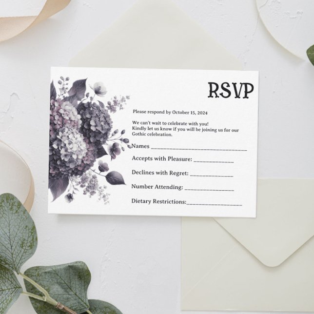 Tarjeta De Confirmación De Asistencia Boda de Halloween gótico floral de Hydrangea oscur (Subido por el creador)