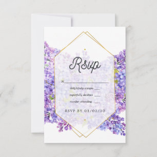 Tarjeta De Confirmación De Asistencia Boda de Herbarium Geométrico Violeta Púrpura y Oro