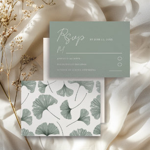Tarjeta De Confirmación De Asistencia Boda de hoja de ginkgo verde simple salvia